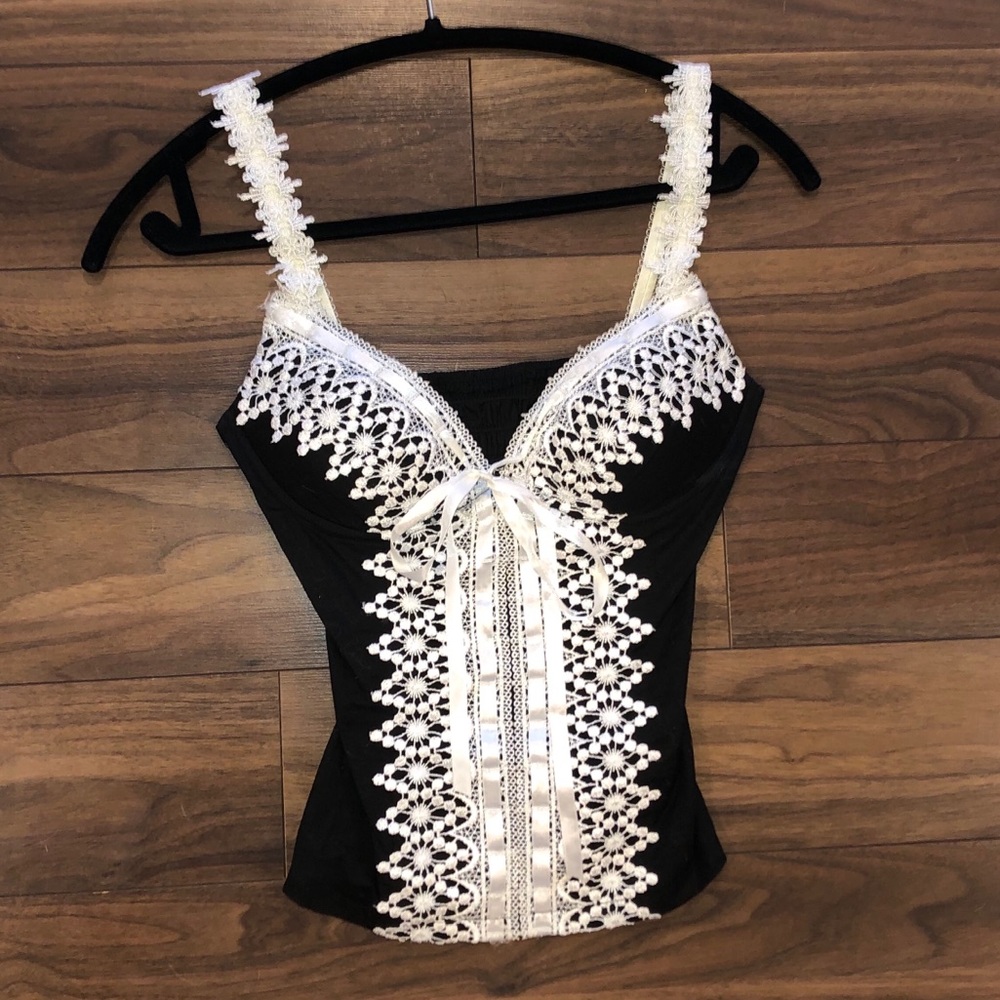 Black bustier top with white details